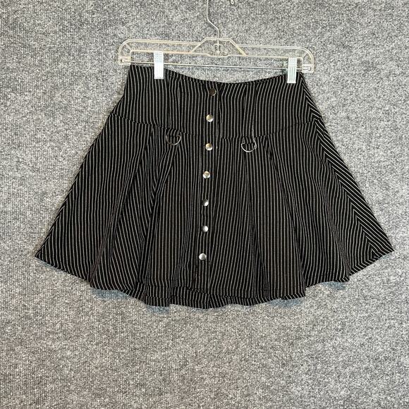 Hot Topic Skirt Womens Small Black Mini Striped Grunge Grommets Snaps Punk Goth - Picture 2 of 7